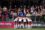 6 May 2024; Galway United players huddle in front of their supporters before the SSE Airtricity Men's Premier Division match between Bohemians and Galway United at Dalymount Park in Dublin. Photo by Ben McShane/Sportsfile