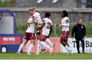 6 May 2024; Maurice Nugent of Galway United, left, celebrates with teammates, from left, David Hurley, Jeanno Esua and Al-Amin Kazeem after scoring their side's first goal during the SSE Airtricity Men's Premier Division match between Bohemians and Galway United at Dalymount Park in Dublin. Photo by Ben McShane/Sportsfile