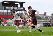 6 May 2024; James Clarke of Bohemians in action against Maurice Nugent, centre, and Jeanno Esua of Galway United during the SSE Airtricity Men's Premier Division match between Bohemians and Galway United at Dalymount Park in Dublin. Photo by Ben McShane/Sportsfile