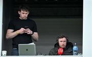 5 May 2024; Off the Ball Football Pod presenter Tommy Rooney and analyst James O'Donoghue during the Munster GAA Football Senior Championship final match between Kerry and Clare at Cusack Park in Ennis, Clare. Photo by Brendan Moran/Sportsfile