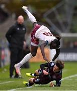 6 May 2024; Jeanno Esua of Galway United is tackled by Paddy Kirk of Bohemians during the SSE Airtricity Men's Premier Division match between Bohemians and Galway United at Dalymount Park in Dublin. Photo by Ben McShane/Sportsfile