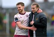 6 May 2024; Robert Slevin, lefta, and David Hurley of Galway United celebrate after the SSE Airtricity Men's Premier Division match between Bohemians and Galway United at Dalymount Park in Dublin. Photo by Ben McShane/Sportsfile