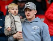 6 May 2024; Former Derry City player Ronan Curtis and son Malachi before the SSE Airtricity Men's Premier Division match between Derry City and Shelbourne at The Ryan McBride Brandywell Stadium in Derry. Photo by Stephen McCarthy/Sportsfile