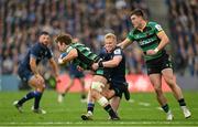4 May 2024; Jamie Osborne of Leinster tackled James Ramm of Northampton Saints during the Investec Champions Cup semi-final match between Leinster and Northampton Saints at Croke Park in Dublin. Photo by Brendan Moran/Sportsfile