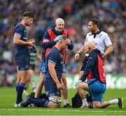 4 May 2024; Ross Molony of Leinster receives medical attention from Leinster head physiotherapist Garreth Farrell during the Investec Champions Cup semi-final match between Leinster and Northampton Saints at Croke Park in Dublin. Photo by Brendan Moran/Sportsfile