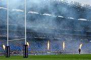 4 May 2024; Pyrotechnics are fired before the Investec Champions Cup semi-final match between Leinster and Northampton Saints at Croke Park in Dublin. Photo by Brendan Moran/Sportsfile
