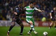 3 May 2024; Aaron Greene of Shamrock Rovers in action against Aboubacar Keita of Bohemians during the SSE Airtricity Men's Premier Division match between Bohemians and Shamrock Rovers at Dalymount Park in Dublin. Photo by Brendan Moran/Sportsfile