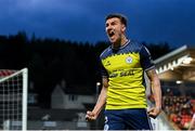 6 May 2024; Sean Boyd of Shelbourne celebrates after scoring his side's first goal during the SSE Airtricity Men's Premier Division match between Derry City and Shelbourne at The Ryan McBride Brandywell Stadium in Derry. Photo by Stephen McCarthy/Sportsfile