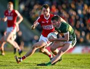 1 May 2024; Eddie Healy of Kerry in action against Sam Copps of Cork during the EirGrid Munster GAA U20 Football Championship Final match between Kerry and Cork at Austin Stack Park in Tralee, Kerry. Photo by Brendan Moran/Sportsfile