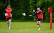 7 May 2024; Patrick Campbell, left, and Calvin Nash during Munster rugby squad training at University of Limerick in Limerick. Photo by Brendan Moran/Sportsfile
