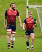 7 May 2024; RG Snyman, left, and Craig Casey arrive for Munster rugby squad training at University of Limerick in Limerick. Photo by Brendan Moran/Sportsfile