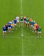 7 May 2024; In attendance are players from left, Evan O’Carroll of Laois, Niall Murphy of Sligo, Paudie Feehan of Tipperary, Jason Curry of Waterford, Lee Pearson of Offaly, Patrick O’Keane of Wicklow, Darragh Kirwan of Kildare, Barry McNulty of Leitrim, Liam Coleman of Wexford, Josh Obahor of London, Darragh Foley of Carlow, Barry Coleman of Limerick, Paddy Fox of Longford, Dermot McAleese of Antrim, Pierce Laverty of Down and Declan McCusker of Fermanagh at the launch of the Tailteann Cup 2024 at Croke Park in Dublin. Photo by Piaras Ó Mídheach/Sportsfile