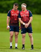 7 May 2024; Niall Scannell, left, and John Ryan during Munster rugby squad training at University of Limerick in Limerick. Photo by Brendan Moran/Sportsfile