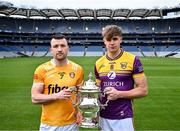 7 May 2024; Dermot McAleese of Antrim and Liam Coleman of Wexford in attendance at the launch of the Tailteann Cup 2024 at Croke Park in Dublin. Photo by Piaras Ó Mídheach/Sportsfile