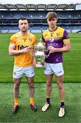 7 May 2024; Dermot McAleese of Antrim and Liam Coleman of Wexford in attendance at the launch of the Tailteann Cup 2024 at Croke Park in Dublin. Photo by Piaras Ó Mídheach/Sportsfile