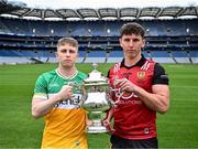 7 May 2024; Lee Pearson of Offaly and Pierce Laverty of Down in attendance at the launch of the Tailteann Cup 2024 at Croke Park in Dublin. Photo by Piaras Ó Mídheach/Sportsfile