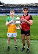 7 May 2024; Lee Pearson of Offaly and Pierce Laverty of Down in attendance at the launch of the Tailteann Cup 2024 at Croke Park in Dublin. Photo by Piaras Ó Mídheach/Sportsfile