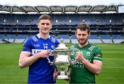 7 May 2024; Evan O’Carroll of Laois and Declan McCusker of Fermanagh in attendance at the launch of the Tailteann Cup 2024 at Croke Park in Dublin. Photo by Piaras Ó Mídheach/Sportsfile