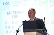 7 May 2024; GAA Director of Communications Alan Milton speaking at the launch of the Tailteann Cup 2024 at Croke Park in Dublin. Photo by Ben McShane/Sportsfile
