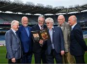 7 May 2024; In attendance are Uachtarán Chumann Lúthchleas Gael Jarlath Burns with, from left, Liam Mac Maghuna, Professor of Irish at UCD, Brendan McGrath, Allumni, David Rafferty, Allumni President, Stephen McGrath, Allumni and Michael McGrath, Allumni at Croke Park during the launch of the remarkable book The Epic Origins of Hurling, endorsed by the legendary Brian Cody. This publication presents an abridged version and translation of Scéal na hIomána, considered the definitive historical and cultural heritage, brought to life through the collaborative efforts of past pupils and the dedicated Joeys Past Pupils Union. Photo by David Fitzgerald/Sportsfile