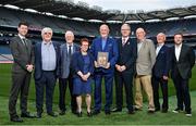 7 May 2024; In attendance are Uachtarán Chumann Lúthchleas Gael Jarlath Burns with, from left, Sean Stack, Principal of St Josephs Fairview, David Rafferty, Allumni President, Liam Mac Maghuna, Professor of Irish at UCD, Padraigin Riggs, former Lecturer at UCC, Brendan McGrath, Allumni, Stephen McGrath, Allumni, Michael McGrath and RTÉ Presenter Darragh Maloney at Croke Park during the launch of the remarkable book The Epic Origins of Hurling, endorsed by the legendary Brian Cody. This publication presents an abridged version and translation of Scéal na hIomána, considered the definitive historical and cultural heritage, brought to life through the collaborative efforts of past pupils and the dedicated Joeys Past Pupils Union. Photo by David Fitzgerald/Sportsfile