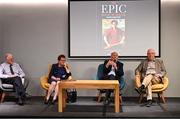 7 May 2024; Panellists, from left, Liam Mac Maghuna, Professor of Irish at UCD, Padraigin Riggs, former Lecturer at UCC, Michael McGrath, Allumni, and Stephen McGrath, Allumni during the launch of the remarkable book The Epic Origins of Hurling, endorsed by the legendary Brian Cody. This publication presents an abridged version and translation of Scéal na hIomána, considered the definitive historical and cultural heritage, brought to life through the collaborative efforts of past pupils and the dedicated Joeys Past Pupils Union. Photo by David Fitzgerald/Sportsfile