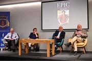 7 May 2024; Panellists, from left, Liam Mac Maghuna, Professor of Irish at UCD, Padraigin Riggs, former Lecturer at UCC, Michael McGrath, Allumni, and Stephen McGrath, Allumni during the launch of the remarkable book The Epic Origins of Hurling, endorsed by the legendary Brian Cody. This publication presents an abridged version and translation of Scéal na hIomána, considered the definitive historical and cultural heritage, brought to life through the collaborative efforts of past pupils and the dedicated Joeys Past Pupils Union. Photo by David Fitzgerald/Sportsfile