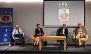 7 May 2024; Panellists, from left, Liam Mac Maghuna, Professor of Irish at UCD, Padraigin Riggs, former Lecturer at UCC, Michael McGrath, Allumni, and Stephen McGrath, Allumni during the launch of the remarkable book The Epic Origins of Hurling, endorsed by the legendary Brian Cody. This publication presents an abridged version and translation of Scéal na hIomána, considered the definitive historical and cultural heritage, brought to life through the collaborative efforts of past pupils and the dedicated Joeys Past Pupils Union. Photo by David Fitzgerald/Sportsfile