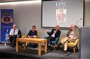 7 May 2024; Panellists, from left, Liam Mac Maghuna, Professor of Irish at UCD, Padraigin Riggs, former Lecturer at UCC, Michael McGrath, Allumni, and Stephen McGrath, Allumni during the launch of the remarkable book The Epic Origins of Hurling, endorsed by the legendary Brian Cody. This publication presents an abridged version and translation of Scéal na hIomána, considered the definitive historical and cultural heritage, brought to life through the collaborative efforts of past pupils and the dedicated Joeys Past Pupils Union. Photo by David Fitzgerald/Sportsfile