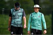 8 May 2024; Head coach Heinrich Malan, right, andf fast bowling coach Ryan Eagleson during an Ireland men’s training session at the Cricket Ireland High Performance Training Centre on the Sport Ireland Campus in Dublin. Photo by Seb Daly/Sportsfile