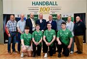 8 May 2024; GAA Handball president Conor McDonnell, centre, with, from left, Martin Lalor, Secretary of Kilkenny handball, Michael O'Shea, Chairperson of Kilkenny handball, David Britton of GAA Handball, Cormac Farrell, Business Marketing Manager of O'Neills, Tony Breen, Leinster Administrator of Handball, Eileen Dunne, Ard Chomhairle and Tommy Hegarty, Munster Chairman of Handball and players, from left, Kyle Jordan, Cormac Finn, Conor McElduff and Mikey Kelly at the oneills.com World Handball Championships 2024 official launch at the National Handball Centre in Dublin. Photo by David Fitzgerald/Sportsfile