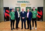 8 May 2024; GAA Handball president Conor McDonnell, centre, with, from left, Cormac Finn, David Britton of GAA Handball, Cormac Farrell, Business Marketing Manager of O'Neills and Conor McElduff at the oneills.com World Handball Championships 2024 official launch at the National Handball Centre in Dublin. Photo by David Fitzgerald/Sportsfile
