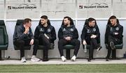 6 May 2024; Shamrock Rovers players, from left, Sean Hoare, Lee Grace, Richie Towell, Gary O'Neill and Dylan Watts before the SSE Airtricity Men's Premier Division match between Shamrock Rovers and Waterford at Tallaght Stadium in Dublin. Photo by Piaras Ó Mídheach/Sportsfile