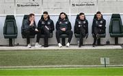 6 May 2024; Shamrock Rovers players, from left, Sean Hoare, Lee Grace, Richie Towell, Gary O'Neill and Dylan Watts before the SSE Airtricity Men's Premier Division match between Shamrock Rovers and Waterford at Tallaght Stadium in Dublin. Photo by Piaras Ó Mídheach/Sportsfile