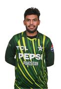8 May 2024; Usman Khan during a Pakistan men’s T20 squad portrait session at the Grand Hotel in Malahide, Dublin. Photo by Seb Daly/Sportsfile