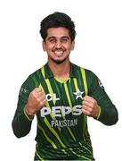 8 May 2024; Saim Ayub during a Pakistan men’s T20 squad portrait session at the Grand Hotel in Malahide, Dublin. Photo by Seb Daly/Sportsfile