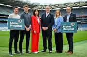 10 May 2024; Uachtarán Chumann Lúthchleas Gael Jarlath Burns, third from right, with Charity partner representatives from The Mater Hospital Foundation, from left, Operations manager Ryan Wylie, Radiology SpR Michael Fitzsimons, Chief Executive Mary Moorhead, Radiographer Siobhan Killeen and Corporate Partnerships Manager John Dwyer during the GAA Official Charity Partners 2024 launch event at Croke Park in Dublin. Photo by Sam Barnes/Sportsfile