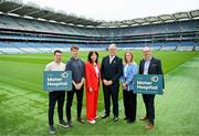 10 May 2024; Uachtarán Chumann Lúthchleas Gael Jarlath Burns, third from right, with Charity partner representatives from The Mater Hospital Foundation, from left, Operations manager Ryan Wylie, Radiology SpR Michael Fitzsimons, Chief Executive Mary Moorhead, Radiographer Siobhan Killeen and Corporate Partnerships Manager John Dwyer during the GAA Official Charity Partners 2024 launch event at Croke Park in Dublin. Photo by Sam Barnes/Sportsfile