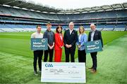 10 May 2024; Uachtarán Chumann Lúthchleas Gael Jarlath Burns, third from right, with Charity partner representatives from The Mater Hospital Foundation, from left, Operations manager Ryan Wylie, Radiology SpR Michael Fitzsimons, Chief Executive Mary Moorhead, Radiographer Siobhan Killeen and Corporate Partnerships Manager John Dwyer during the GAA Official Charity Partners 2024 launch event at Croke Park in Dublin. Photo by Sam Barnes/Sportsfile