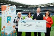 10 May 2024; Uachtarán Chumann Lúthchleas Gael Jarlath Burns, with Charity partner representatives from Hughes House, from left, Patricia Mongey, Joanne Cooney and founder Ade Stack during the GAA Official Charity Partners 2024 launch event at Croke Park in Dublin. Photo by Sam Barnes/Sportsfile