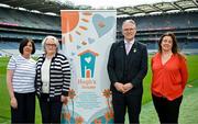 10 May 2024; Uachtarán Chumann Lúthchleas Gael Jarlath Burns, with Charity partner representatives from Hughes House, from left, Patricia Mongey, Joanne Cooney and founder Ade Stack during the GAA Official Charity Partners 2024 launch event at Croke Park in Dublin. Photo by Sam Barnes/Sportsfile
