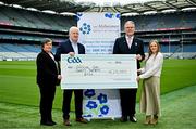 10 May 2024; Uachtarán Chumann Lúthchleas Gael Jarlath Burns, with Charity partner representatives from Alzheimer's Society of Ireland, from left, National Community Engagement Manager Cathryn O'Leary, Chief Executive Andy Heffernan and Corporate Fundraiser Kerri-Ann Warren during the GAA Official Charity Partners 2024 launch event at Croke Park in Dublin. Photo by Sam Barnes/Sportsfile