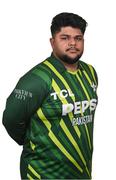 8 May 2024; Azam Khan during a Pakistan men’s T20 squad portrait session at the Grand Hotel in Malahide, Dublin. Photo by Seb Daly/Sportsfile