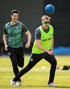 9 May 2024; Harry Tector, right, and George Dockrell during an Ireland men’s T20 squad training session at Castle Avenue Cricket Ground in Dublin. Photo by Seb Daly/Sportsfile