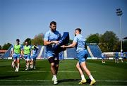 10 May 2024; Caelan Doris and Jordan Larmour during a Leinster Rugby captain's run at the RDS Arena in Dublin. Photo by Harry Murphy/Sportsfile