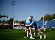 10 May 2024; Jamie Osborne, right, and Ross Molony during a Leinster Rugby captain's run at the RDS Arena in Dublin. Photo by Harry Murphy/Sportsfile