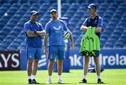 10 May 2024; Leinster coaches, from left, senior coach Jacques Nienaber, backs coach Andrew Goodman and head coach Leo Cullen during a Leinster Rugby captain's run at the RDS Arena in Dublin. Photo by Harry Murphy/Sportsfile