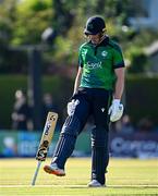 10 May 2024; Harry Tector of Ireland reacts during match one of the Floki Men's T20 International Series between Ireland and Pakistan at Castle Avenue Cricket Ground in Dublin. Photo by Seb Daly/Sportsfile