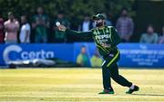 10 May 2024; Mohammad Rizwan of Pakistan fields the ball during match one of the Floki Men's T20 International Series between Ireland and Pakistan at Castle Avenue Cricket Ground in Dublin. Photo by Seb Daly/Sportsfile