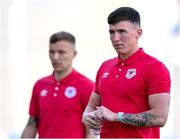 10 May 2024; Joe Redmond, right, and Jamie Lennon of St Patrick's Athletic before the SSE Airtricity Men's Premier Division match between Shamrock Rovers and St Patrick's Athletic at Tallaght Stadium in Dublin. Photo by Stephen McCarthy/Sportsfile